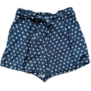 LOFT Dark Blue Seashell Pleated Print Linen Viscose Paper Bag Shorts EUC Small